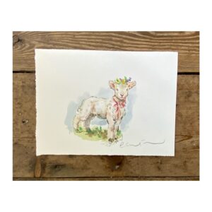 Original Watercolour “Lamb with Pink Bow”