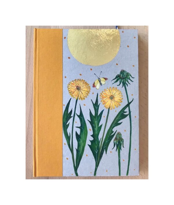 Unruled Journal  Hand painted dandelions and butterfly No60