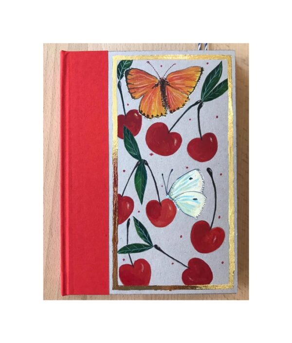 Unruled Journal  Hand painted Cherries and butterflies No61