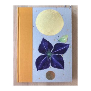 Unruled Journal  Hand painted Large purple flower and butterfly No64