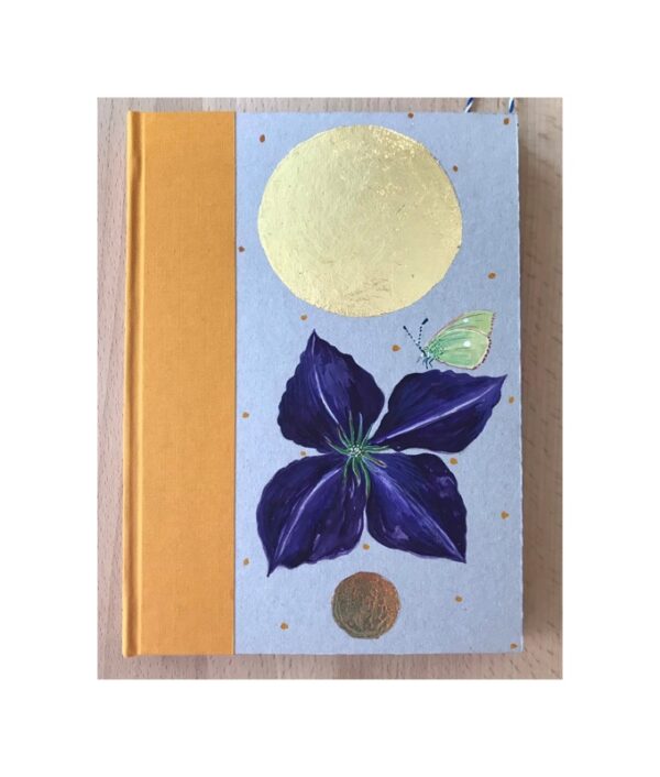 Unruled Journal  Hand painted Large purple flower and butterfly No64
