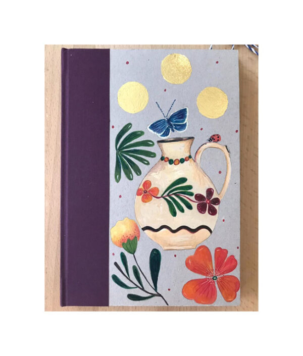 Unruled Journal  Hand painted Jug and blue butterfly No63
