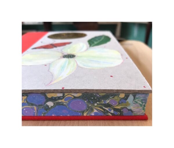 Ruled Journal Hand Painted Cover Large white flower, green leaf and butterfly No67 - Image 2