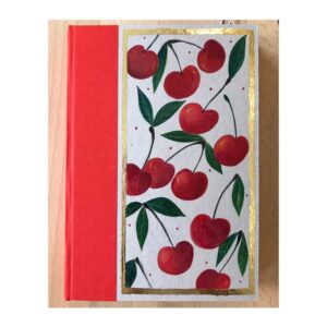 Ruled Journal Hand Painted Cover Cherries with golden frame No69