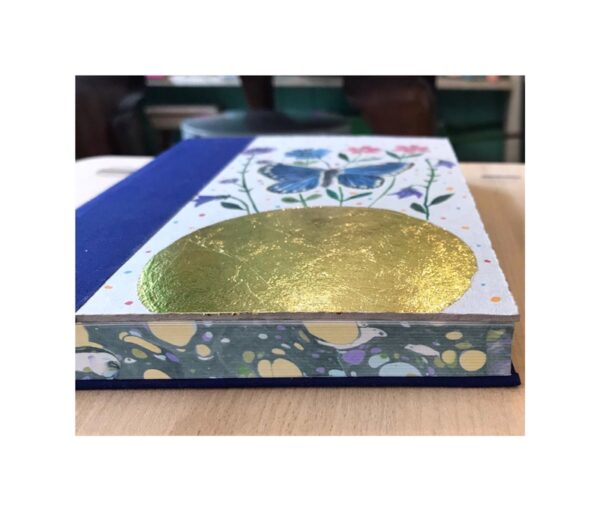 Ruled Journal Hand Painted Cover Large blue Butterfly over golden circle No68 - Image 2