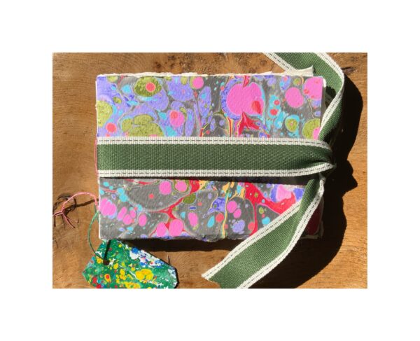 Marbled watercolour note book Green ribbon