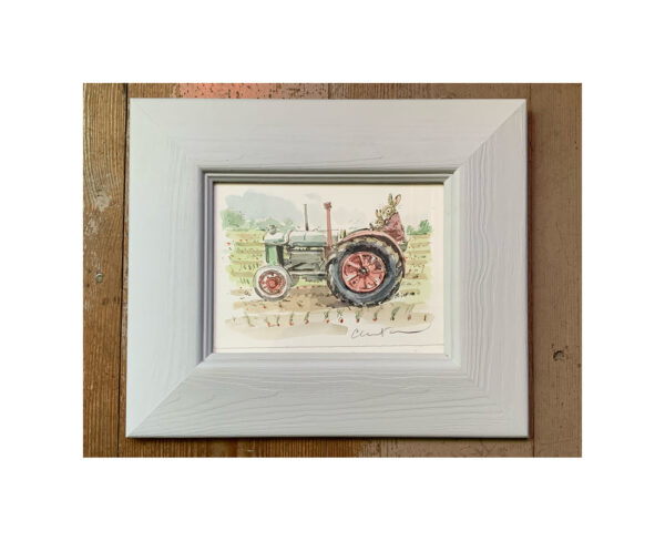 Framed Original Watercolour “Bunnies on Tractor”