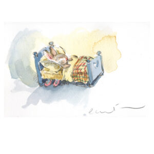Original Watercolour “Sleeping Bunny in blue bed”