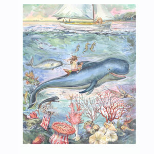 PRE-ORDER PRINT “Mermaid and Mer-cat riding a whale”