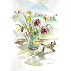 Original Watercolour “Fritillaria and lambs”