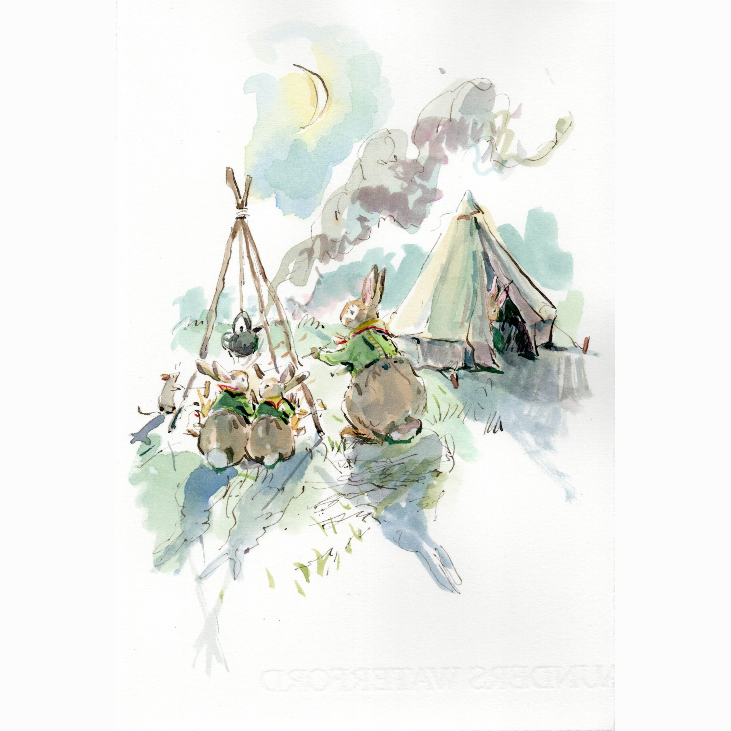 Original Watercolour “Bunnies Scout Camp”