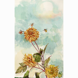 Original Watercolour “Dahlias and Bees”