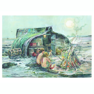 PRE-ORDER PRINT “Beach Hut Bonfire with Two Mermaids”
