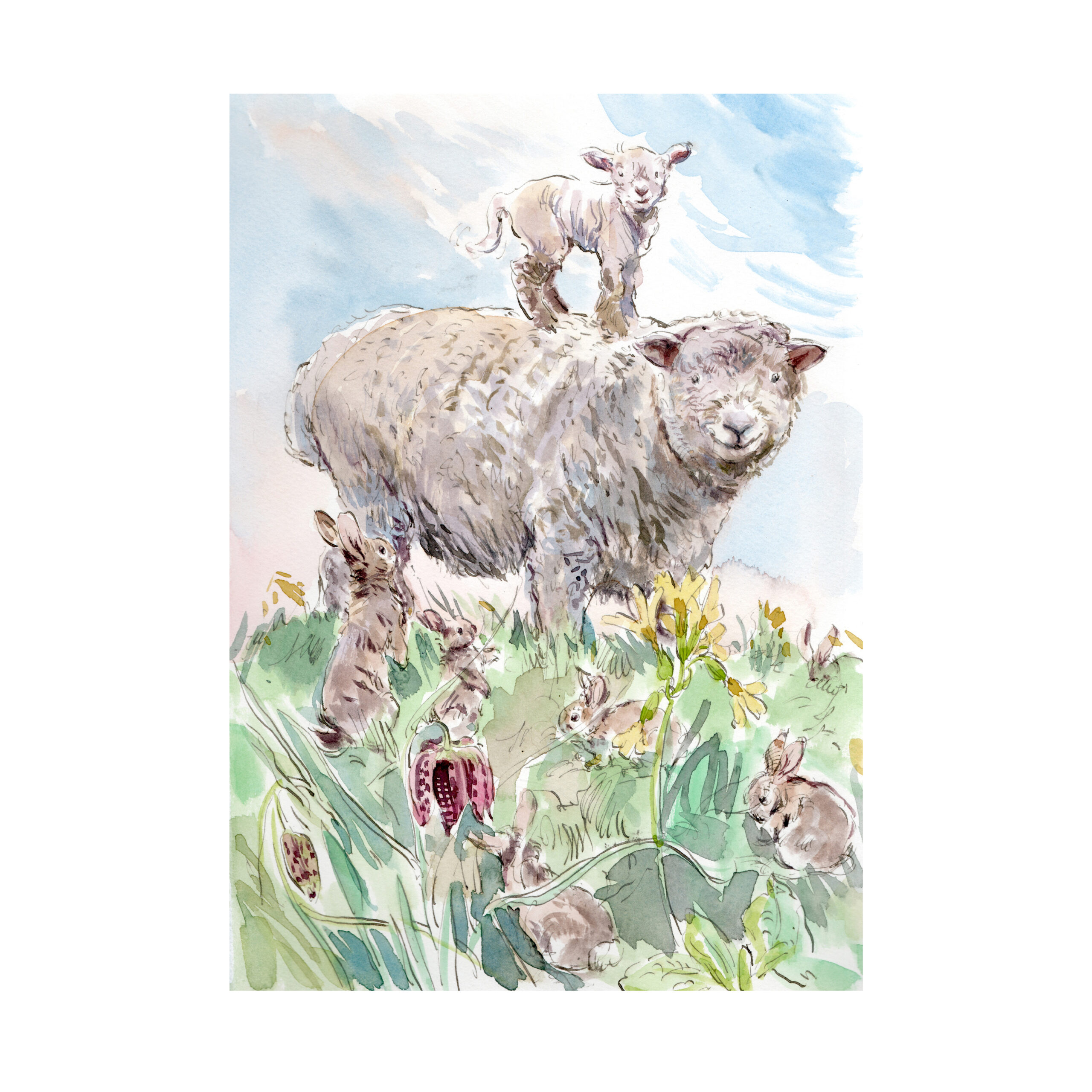 PRE-ORDER NEW Print “Happy Sheep + Bunnies”