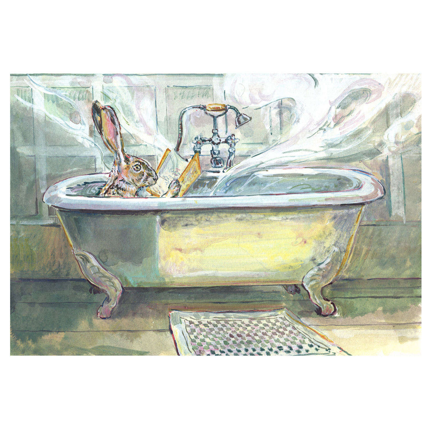 PRE-ORDER PRINT “Hare reading in yellow bath”
