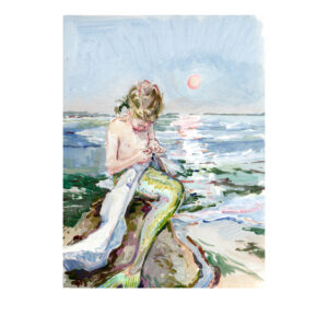 NEW PRE-ORDER PRINT “Mermaid sewing by the light of the Strawberry Moon”