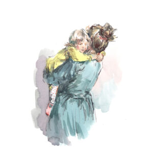 Original Watercolour “Mother And Child (yellow dress)