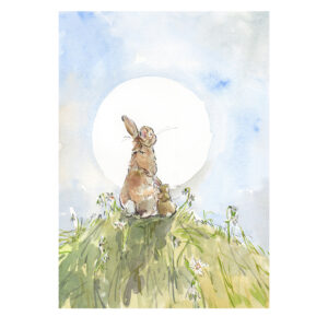 PRE-ORDER PRINT “Rabbit and kit on moonlit hill”