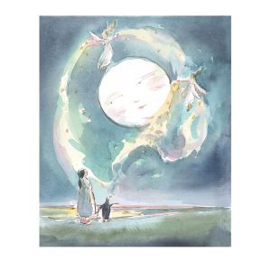PRE-ORDER PRINT “Girl + Penguin with Moonlight Faeries”