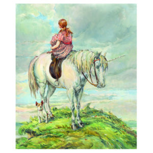 PRE-ORDER PRINT “Girl in gingham dress on Unicorn”