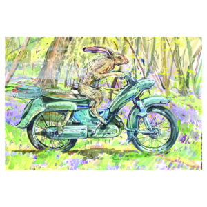 PRE-ORDER Print “Hare on Blue Motorbike”