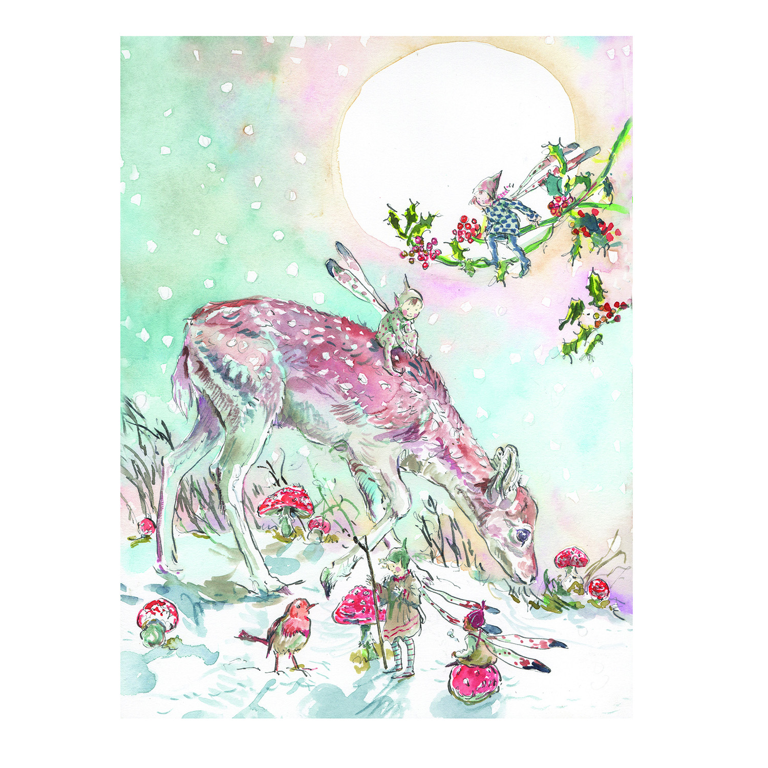NEW PRE-ORDER PRINT “Deer in Fairy Ring with Elves”