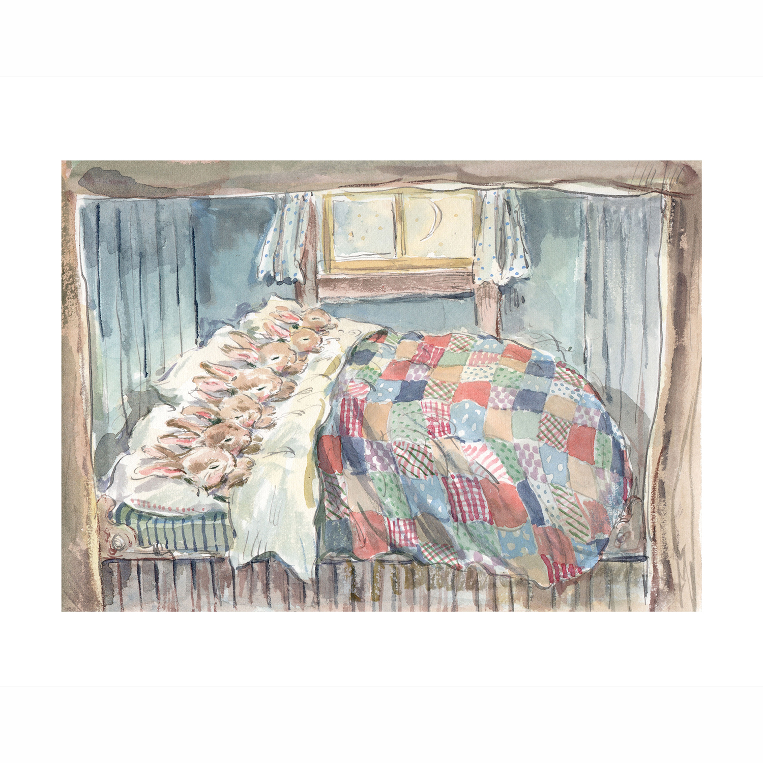 PRE-ORDER NEW PRINT “Seven Bunnies in Bed”