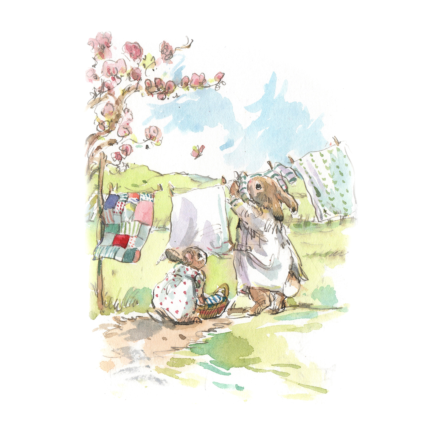 PRE-ORDER Print “Bunnies Washing Line (Spotty Dress)